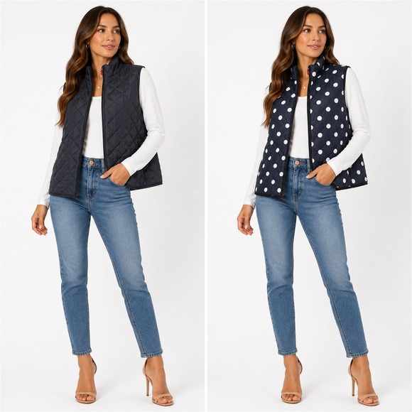 Banana Republic Jackets & Blazers - Banana Republic Vest Womens Large Reversible Quilted Puffer Vest Navy Polka Dot
